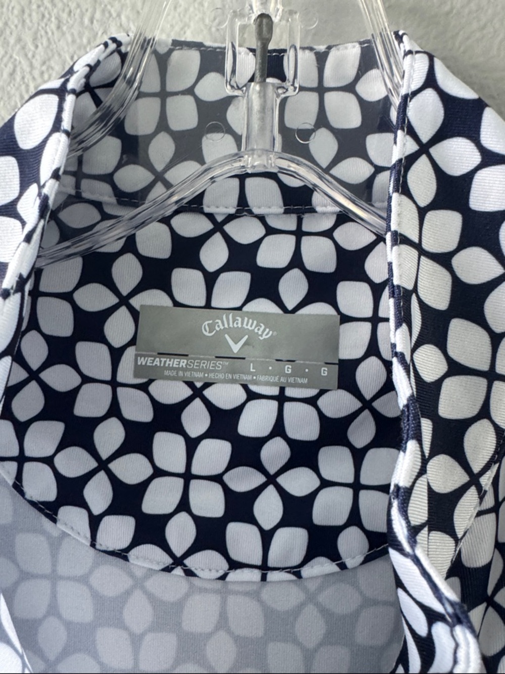 Callaway-Navy & White Geometric 1/4 Zip-Neck Pullover-Weather Series-SZ L - Picture 2 of 5